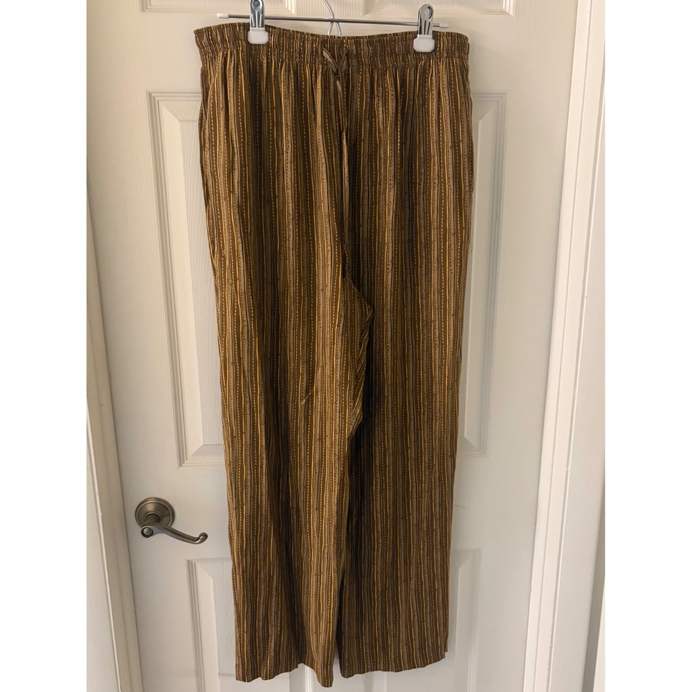 Vintage 90s Prophecy by Sag Harbor Rayon Wide Leg Pants Brown Stripe Womens L